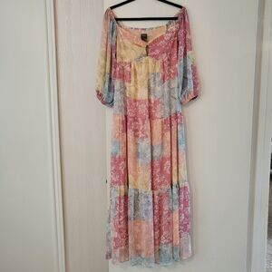 Taylor Floral Patchwork Print Multicolor Maxi Dress Boho Sheer Size 4